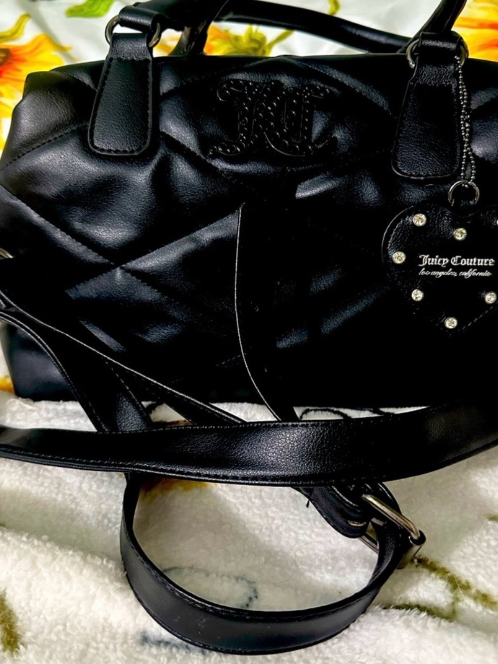 Juicy Couture Black Quilted Shoulder Satchel with Logo Charm